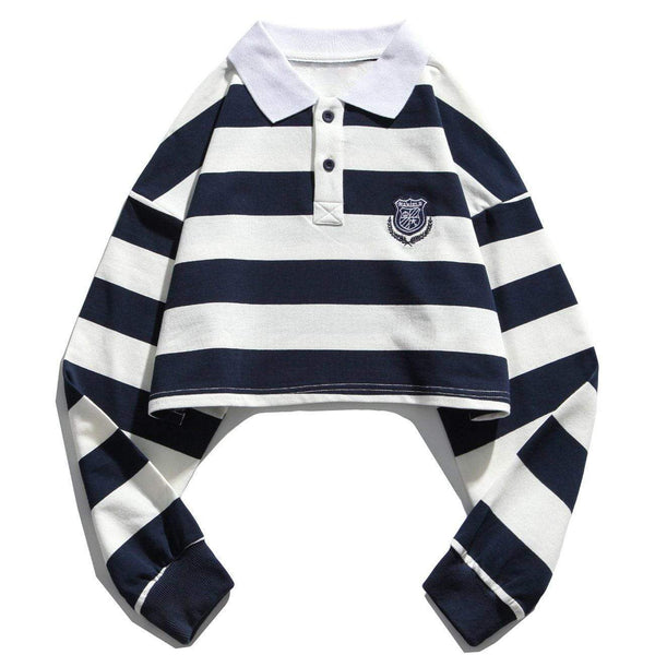 WLS Embroidered Marine Stripes Polo Sweatshirt