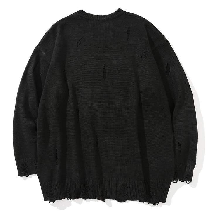 WLS Letter Full Printed Ripped Retro Sweater