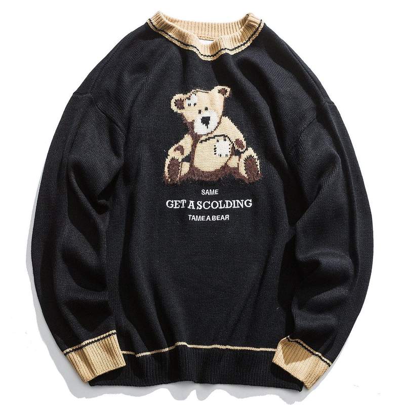 WLS Three-Dimensional Bear Jacquard Knitted Sweater