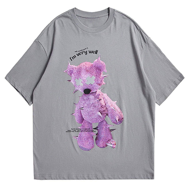 WLS Printed Teddy Bear Rounded Collar Soft Cotton Tee