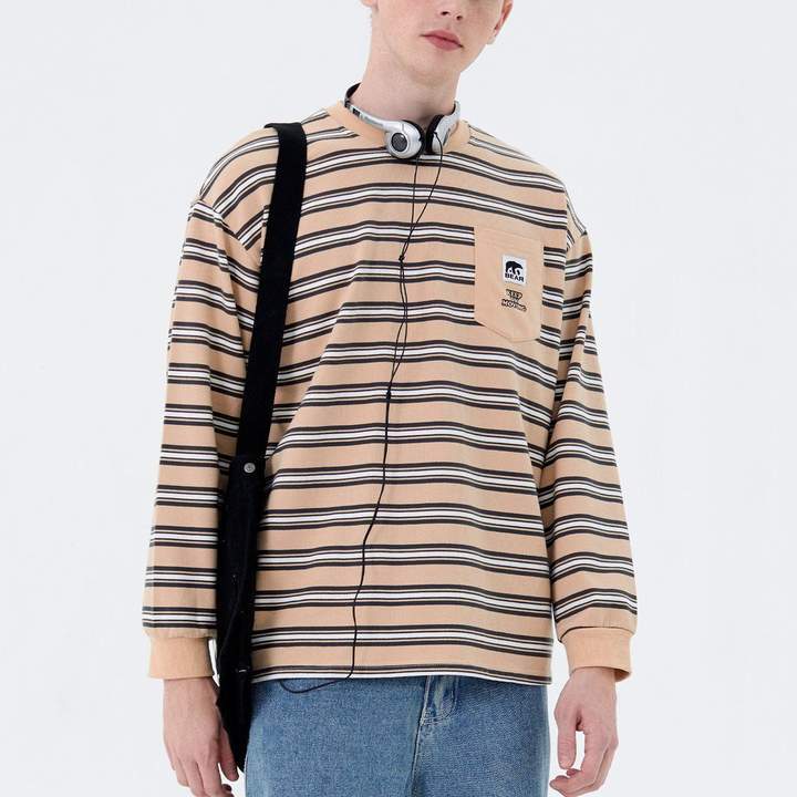 WLS Printed Stripe Vintage Bear Soft Cotton Sweatshirt