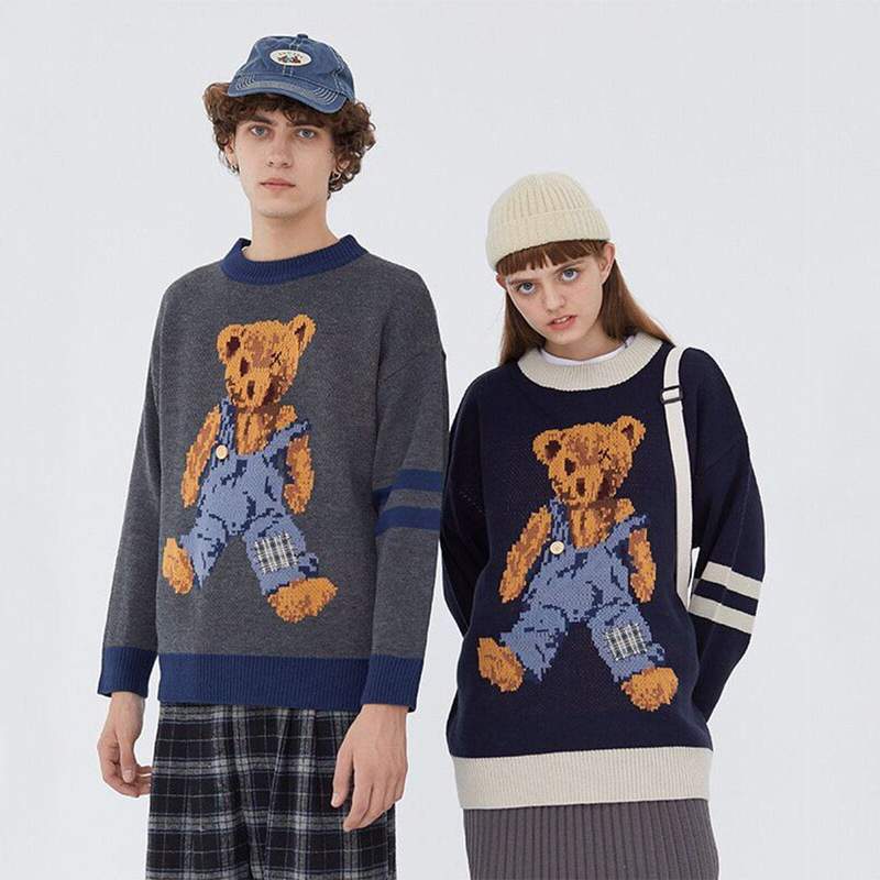 WLS Embroidered Vintage Bear Knitted Sweater